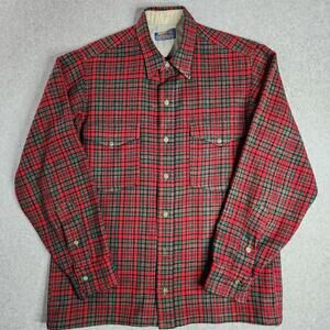 Vintage Pendleton Field Shirt Mens 15 1/2 Red Plaid 100% Virgin Wool Made in USA